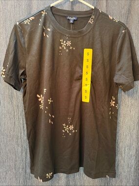 Splendid Charcoal Grey Tee with Pale Purple and Light Green Floral Accents